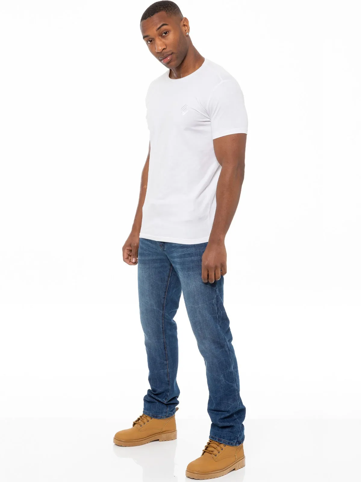 Mens Denim Straight Fit Jeans Mid Stonewash | Enzo Designer Menswear