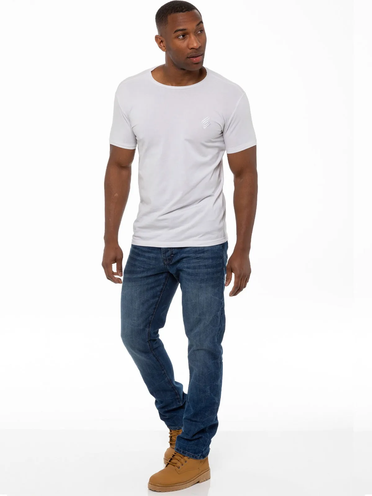 Mens Denim Straight Fit Jeans Mid Stonewash | Enzo Designer Menswear