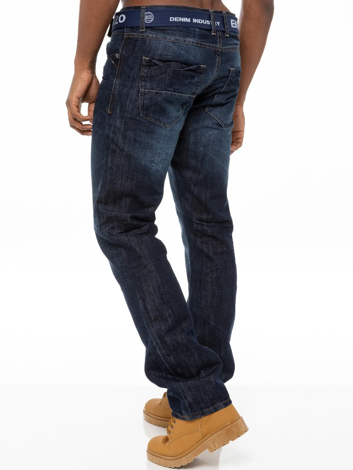 Mens Denim Straight Fit Jeans Mid Stonewash | Enzo Designer Menswear