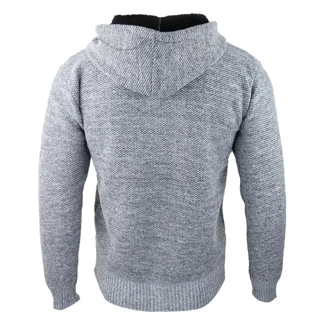 Mens Hoodie Jumper Jacket Fleece Fur Lined Top Knitted Warm Winter Casual Zipped