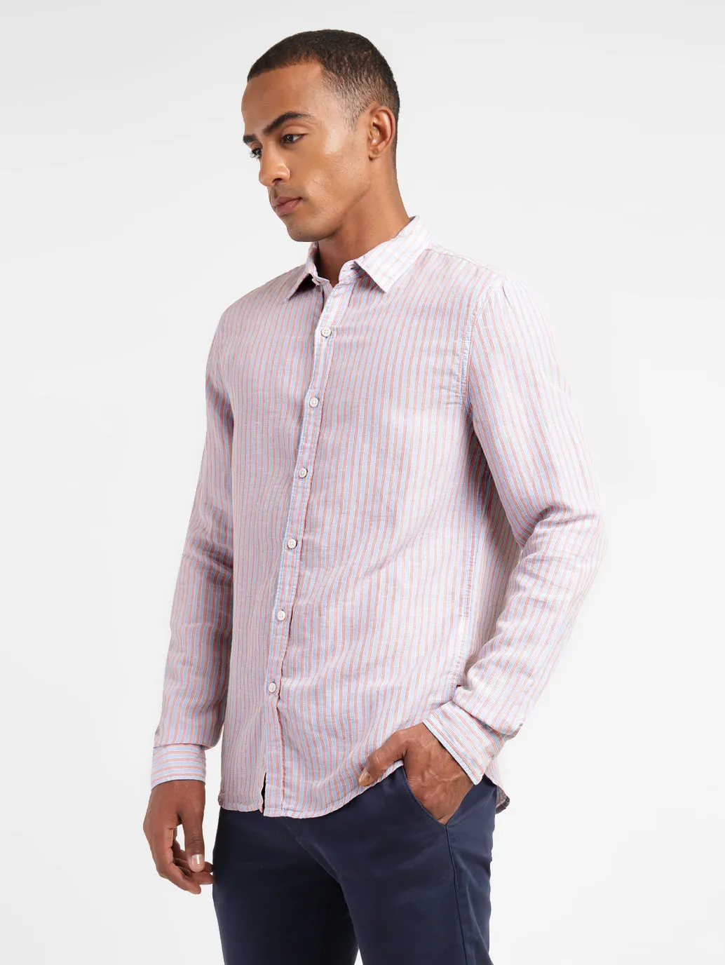 Men's Striped Slim Fit Linen Shirt