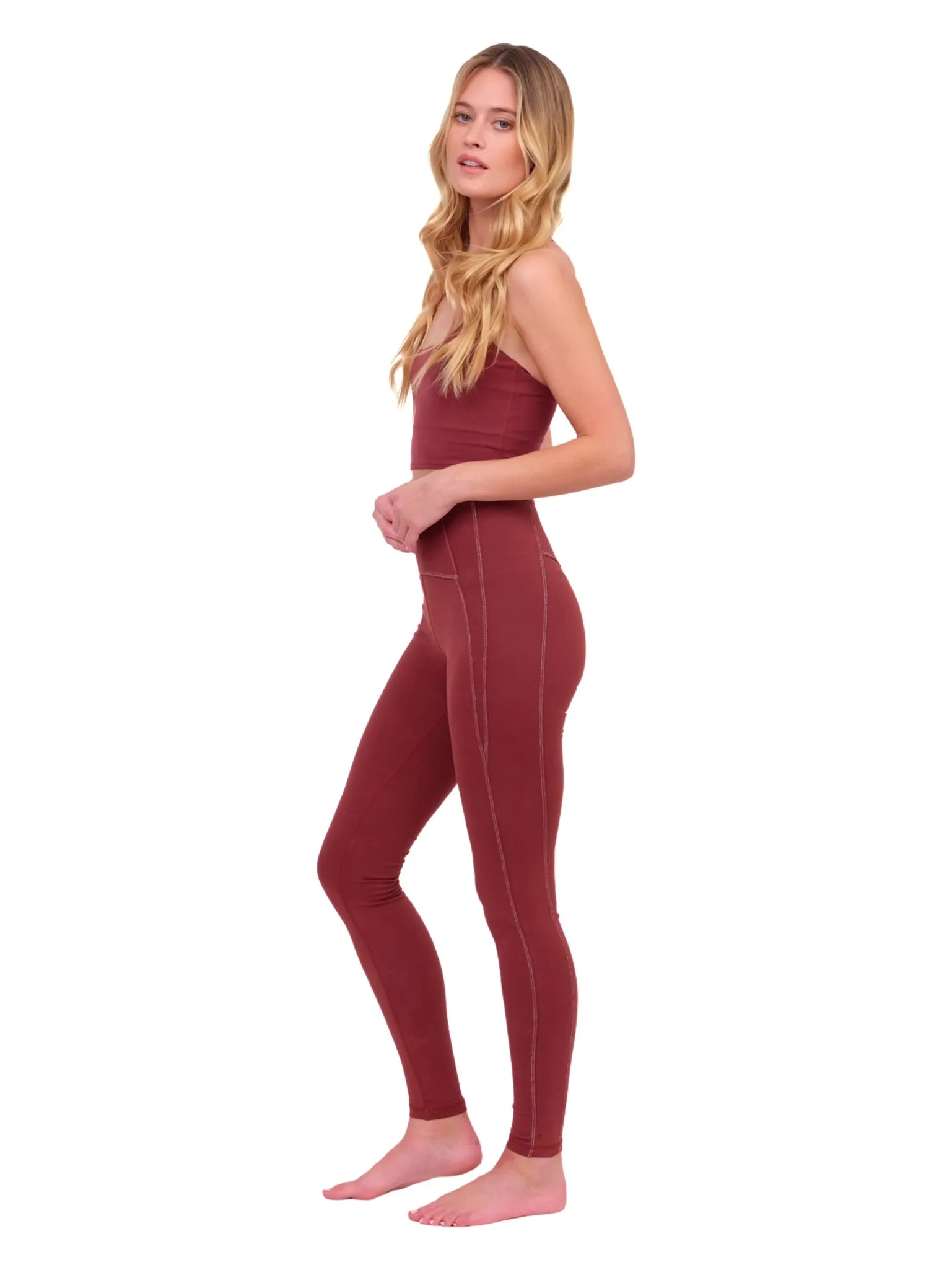 Merlot & White Contrast Yoga Pants