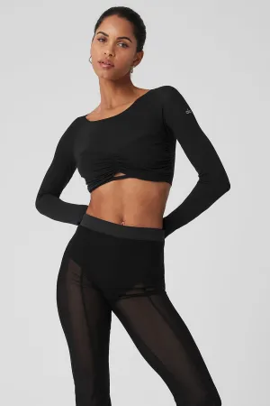 Mesh Sheer Illusion Cropped Long Sleeve - Black