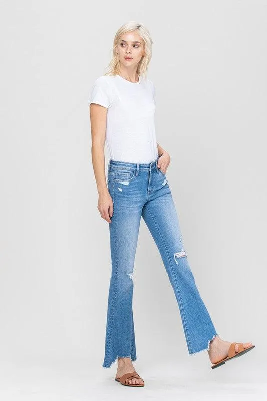 Mid-Rise Flare Jeans with Hem Detail