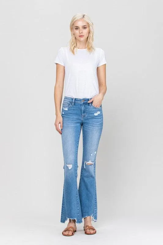 Mid-Rise Flare Jeans with Hem Detail