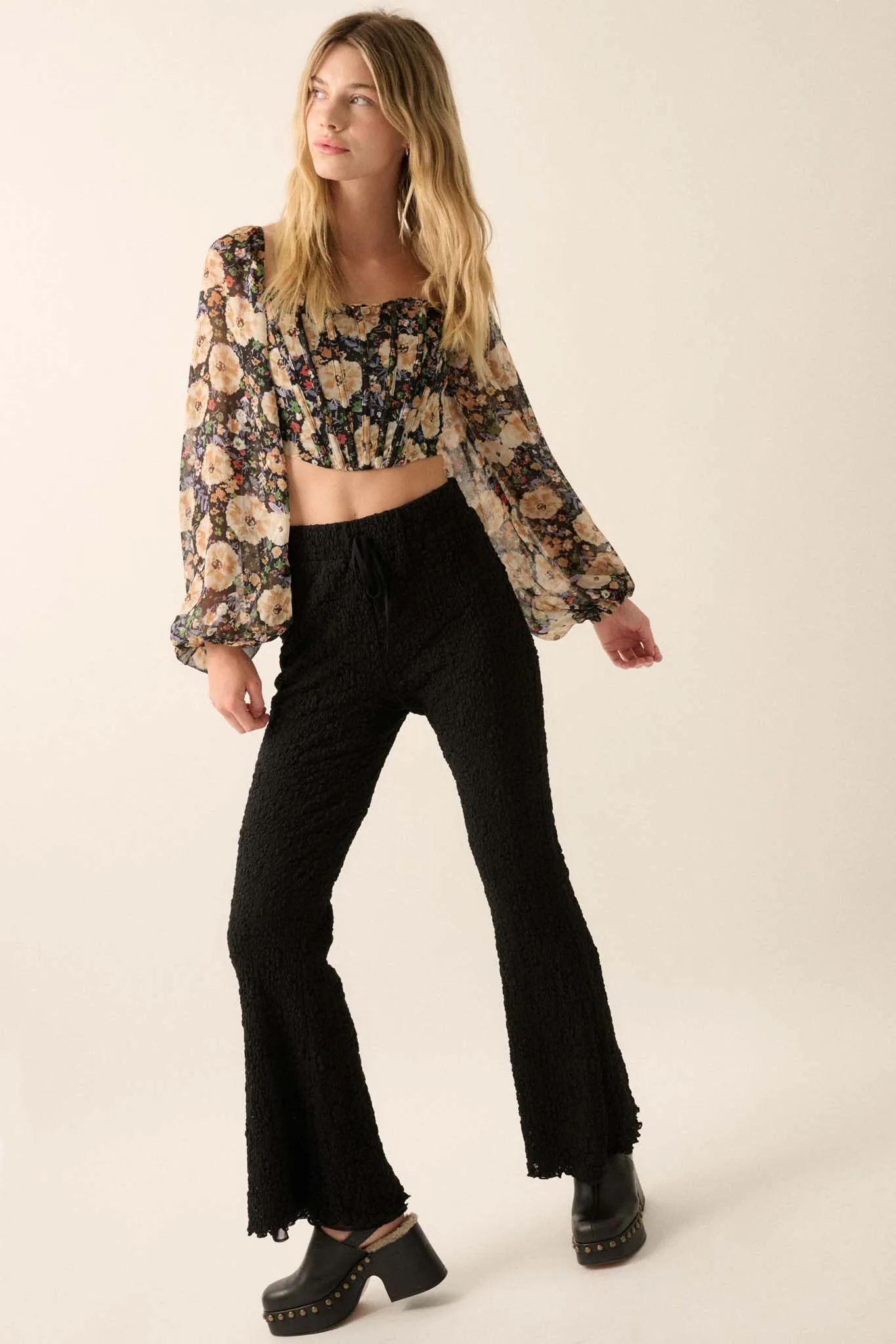 Midnight Moves Floral Lace Flare Pants