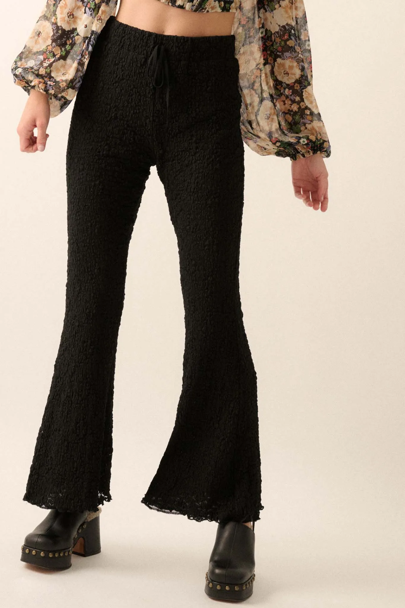 Midnight Moves Floral Lace Flare Pants