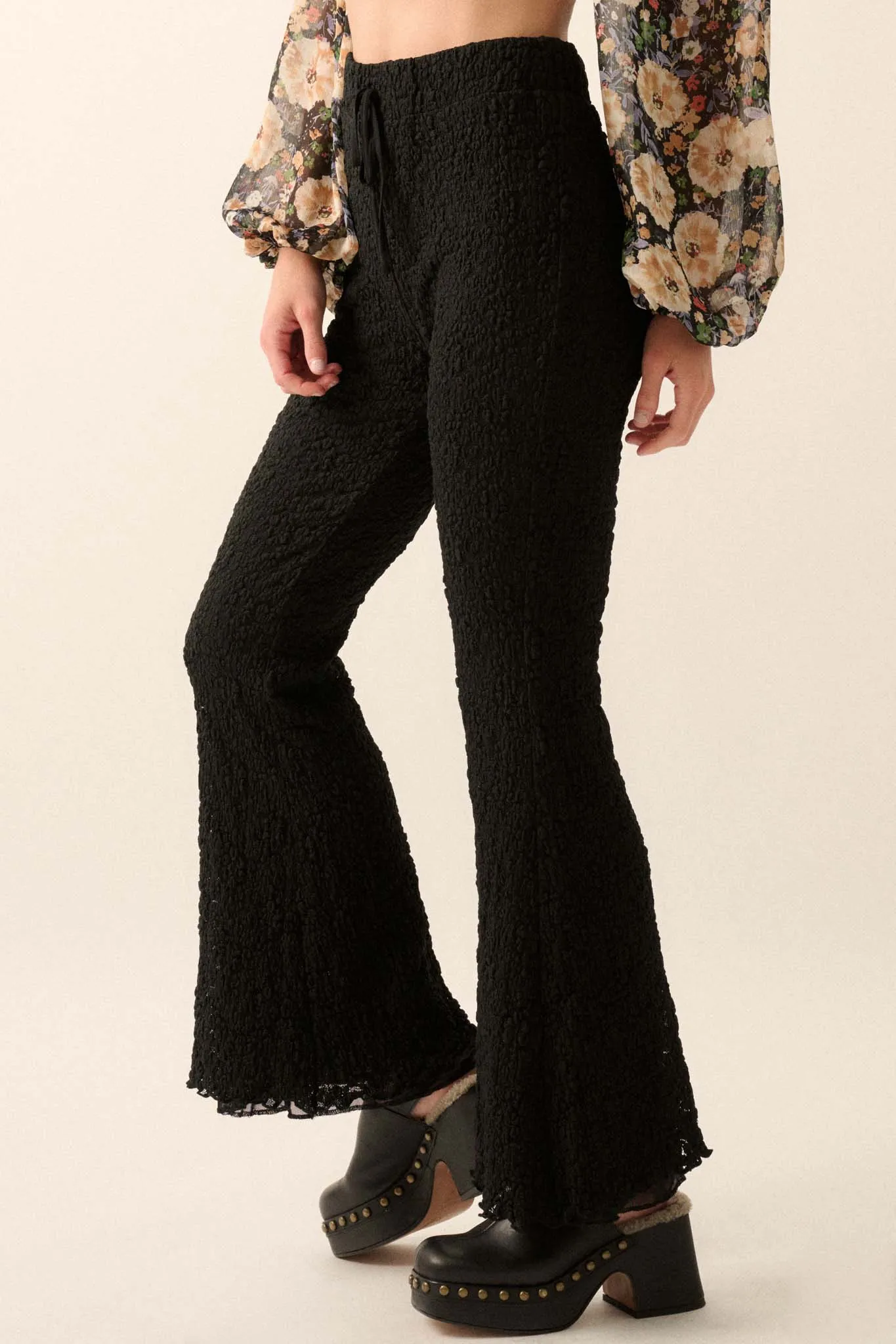 Midnight Moves Floral Lace Flare Pants