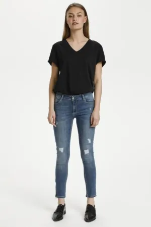 My Essential Wardrobe 40 Celina - Torn midwaist slimfit jeans