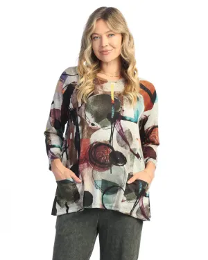 Nb1-1856 Toscana Multi Brown Long Sleeve 2 Pocket Women's Top