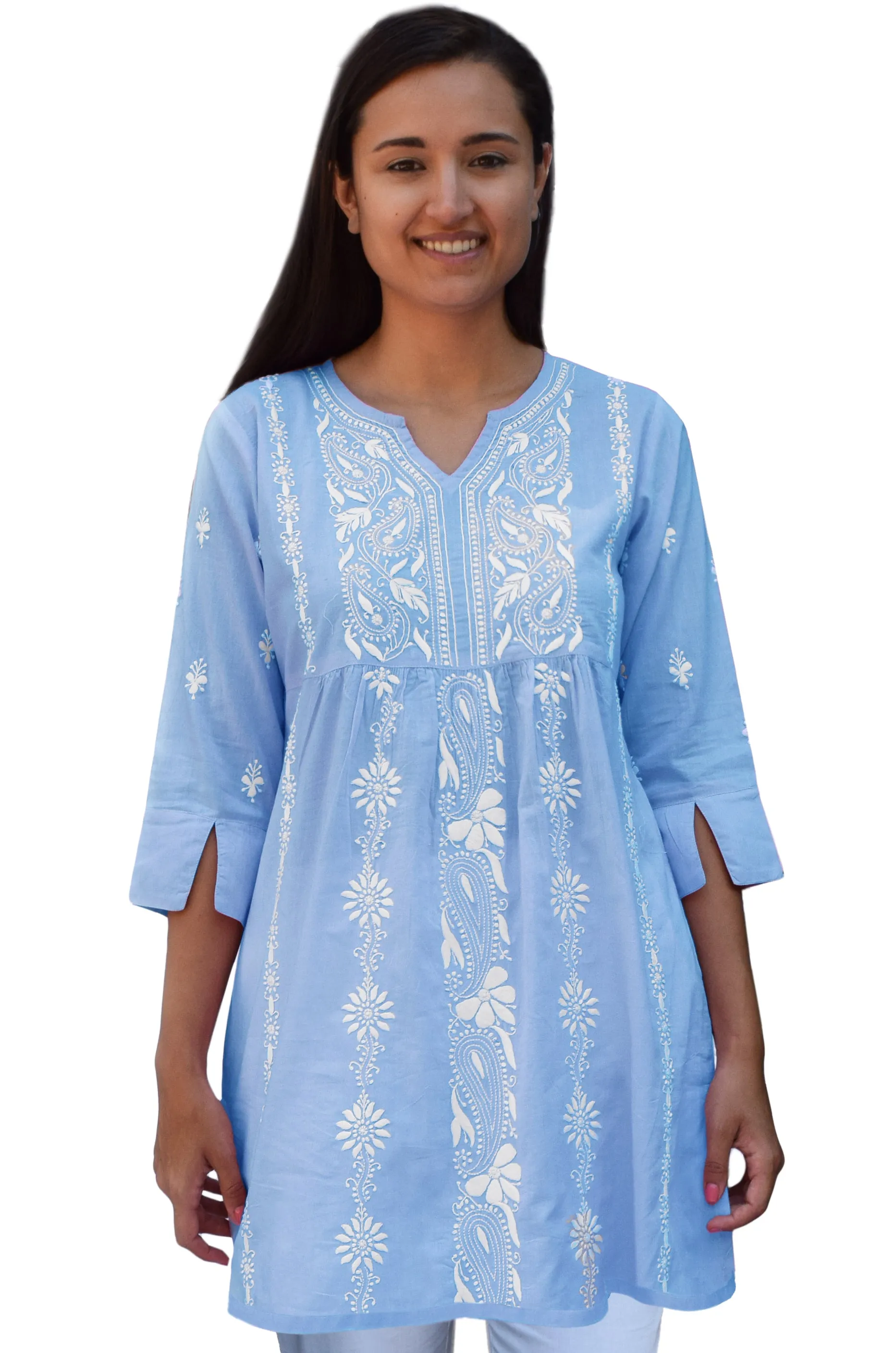 NEERA Hand Embroidered Pure Soft Cotton Tunic Kurta Dress: Made to Order/Customizable