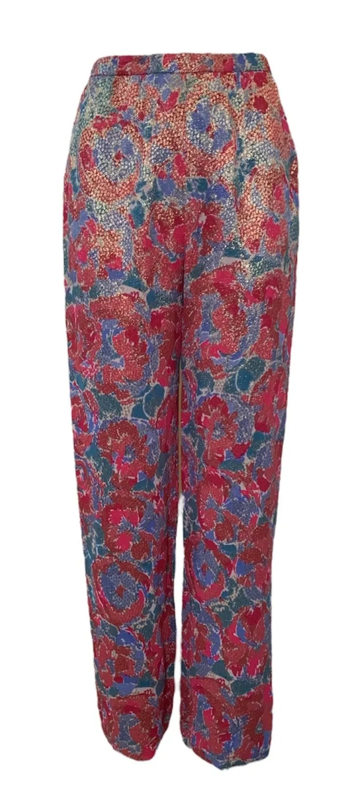 Norman Norell 70s Floral Lame Pantsuit Ensemble