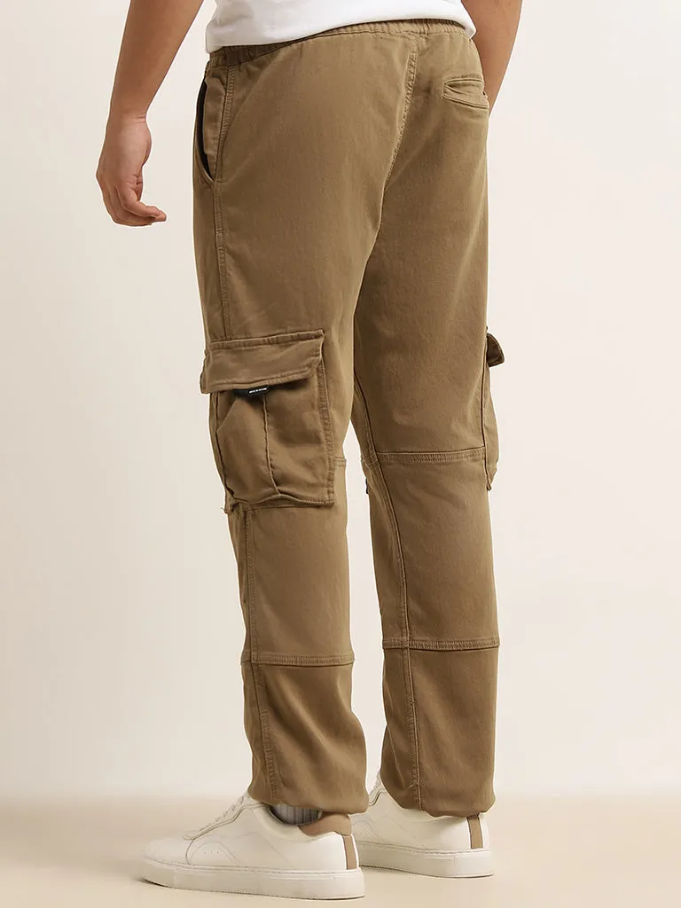 Nuon Taupe Relaxed-Fit Mid-Rise Cotton Blend Cargo Chinos