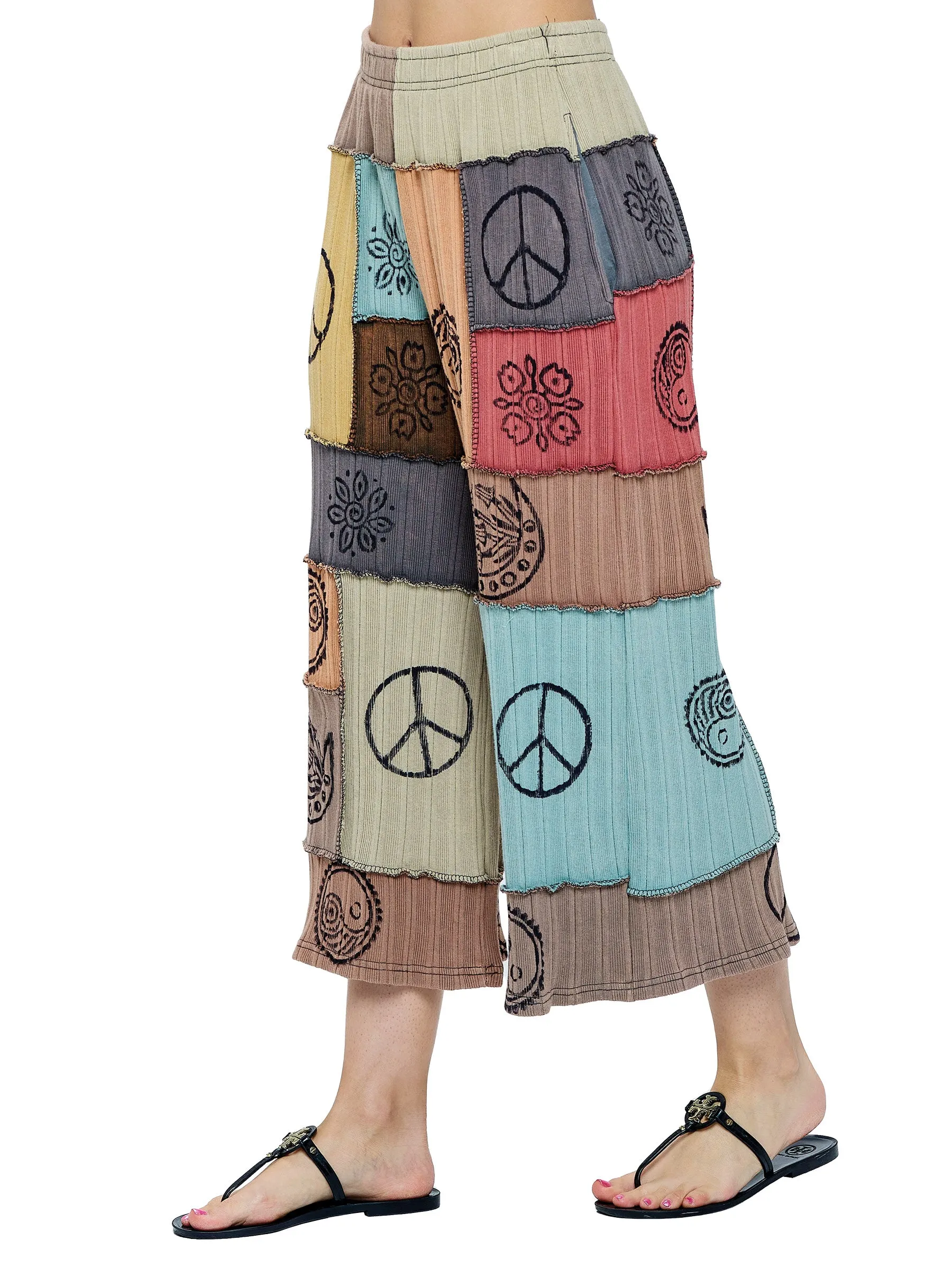 Pants Hippie Patchwork Multi Color Hand Printed Midi