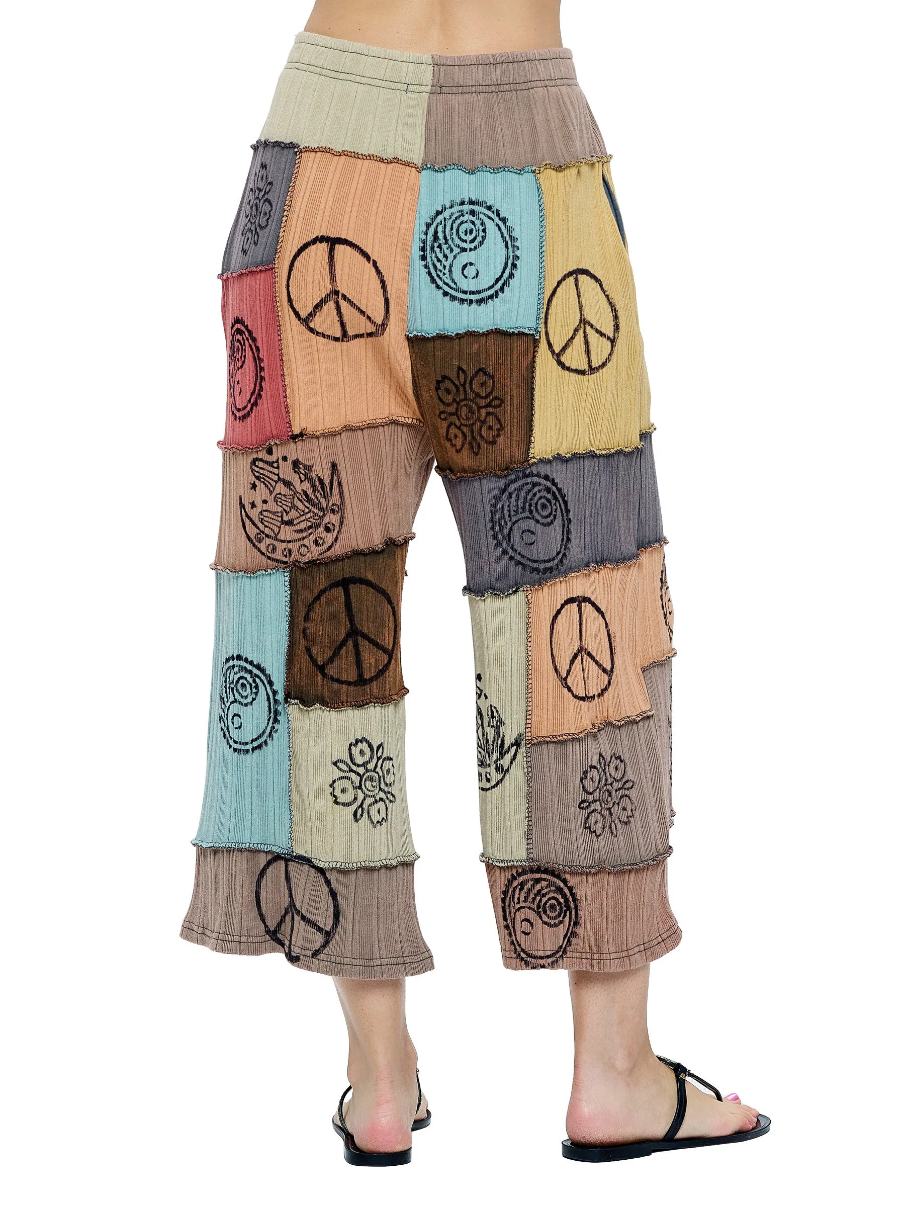 Pants Hippie Patchwork Multi Color Hand Printed Midi