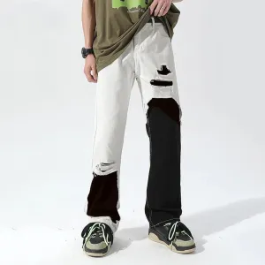 Patchwork Contrast Color Straight Jeans