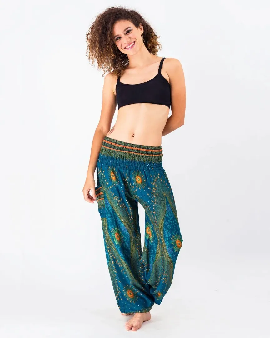 Peacock Eye in Turquoise / Unisex Harem Pants, Thailand