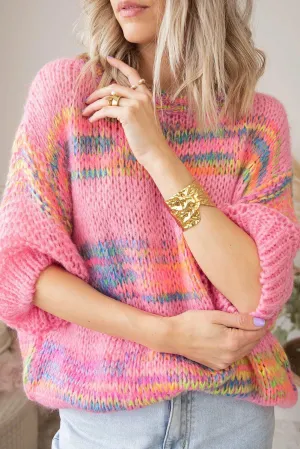 Pink Colorful Stripes Loose Sweater