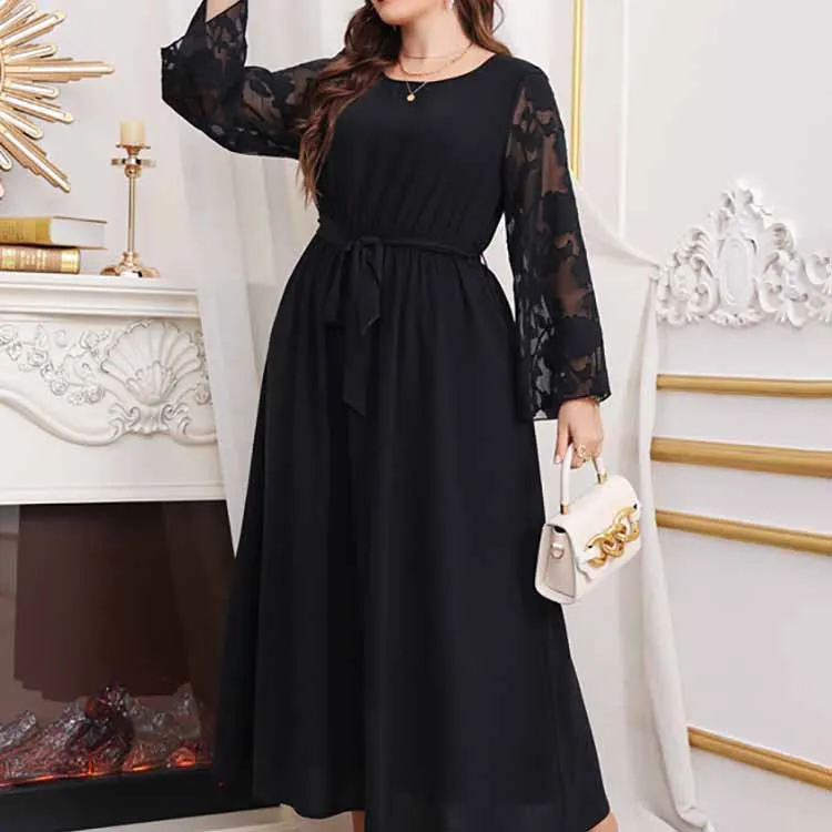 Plus Size Elastic High Waist Print Dress