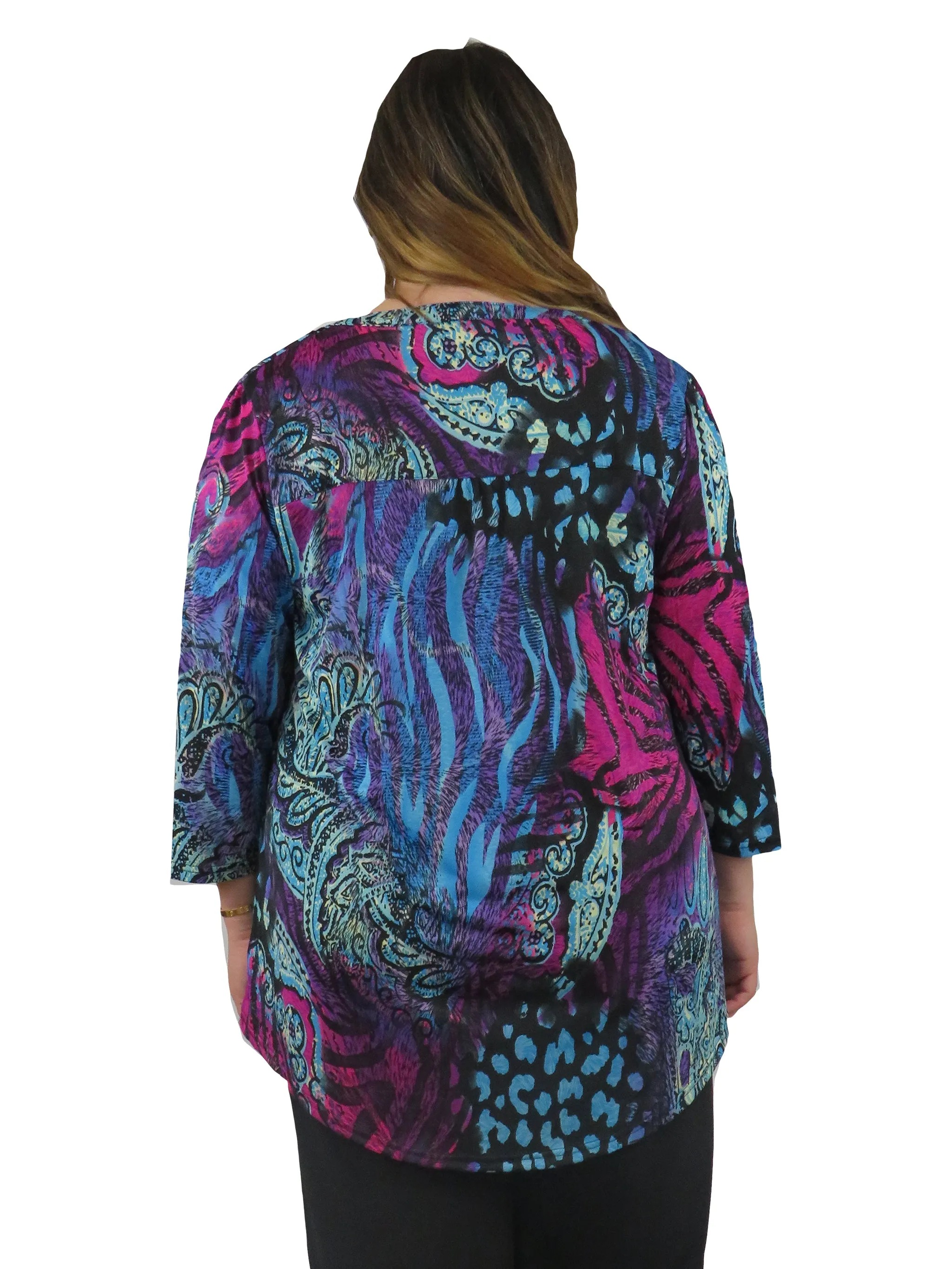 Plus Size La Cera Pleat Front Printed Tunic Purple