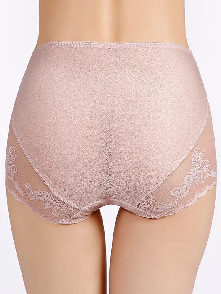 Plus Size Women Lace Jacquard Sheer Breathable Thin High Waist Panties