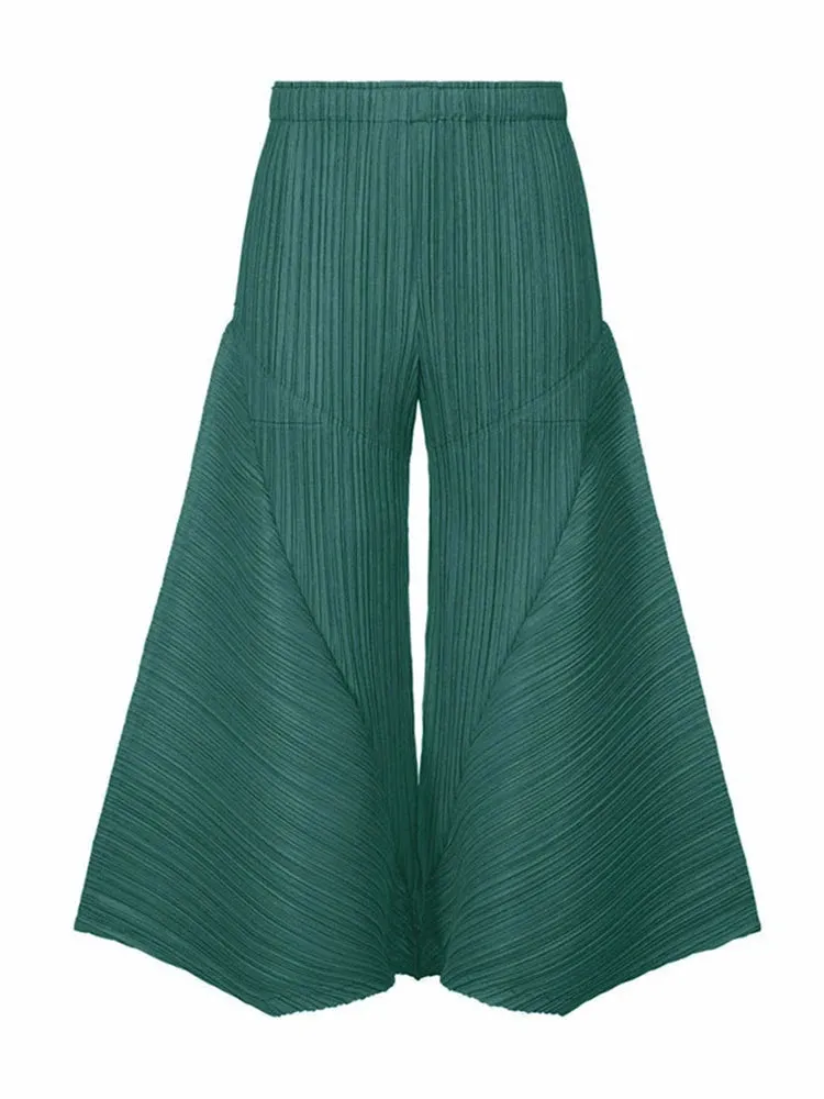 Pre Order: Pleated Wide Leg Elastic Waist Solid Trouser Pants