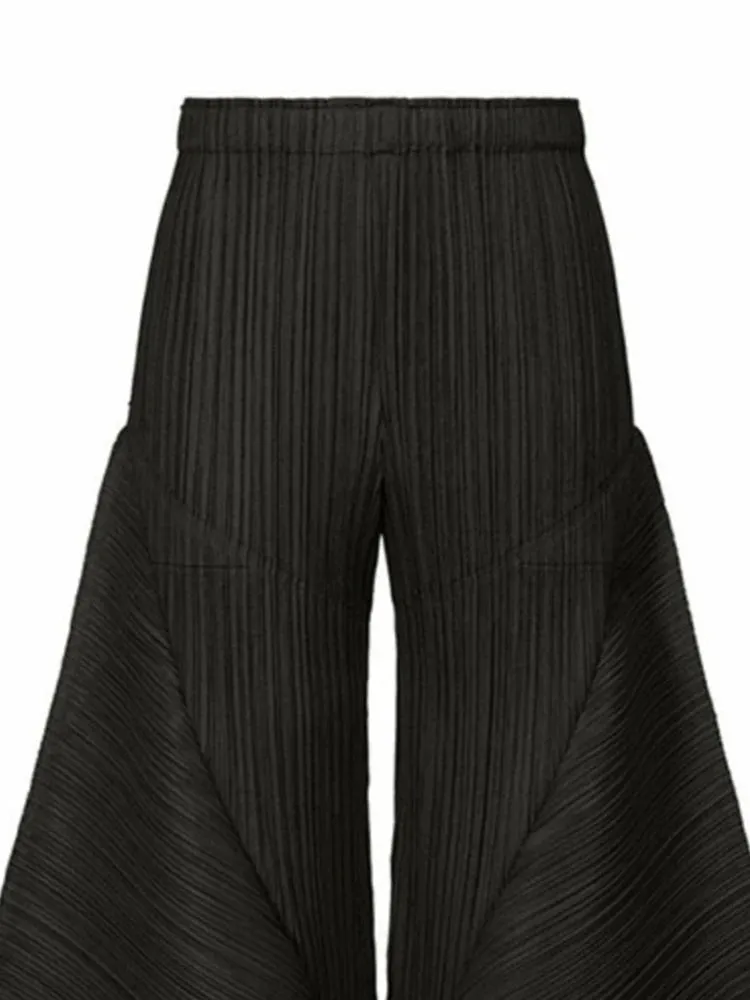 Pre Order: Pleated Wide Leg Elastic Waist Solid Trouser Pants