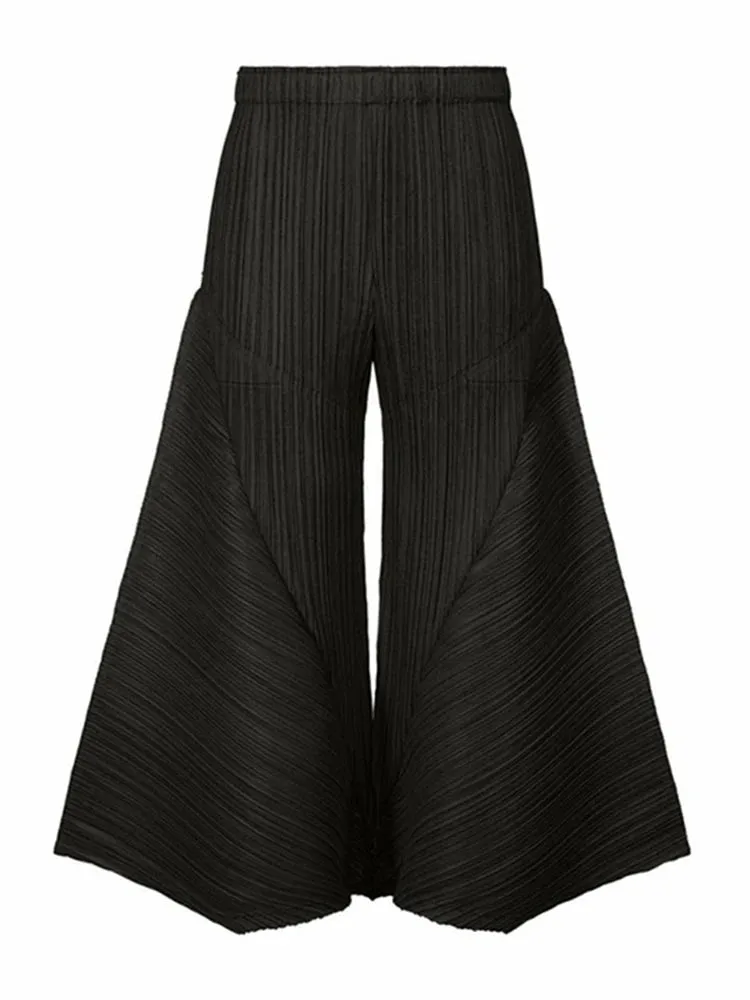 Pre Order: Pleated Wide Leg Elastic Waist Solid Trouser Pants