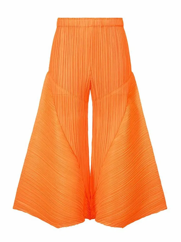 Pre Order: Pleated Wide Leg Elastic Waist Solid Trouser Pants