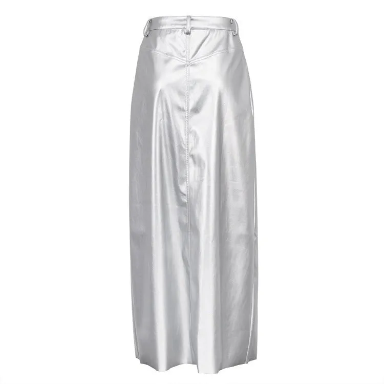 Pre Order:  Silver High Slit Ankle Length Skirt