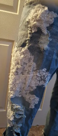 "HELENA" Custom Order Embroidered Lace Denim Jeans