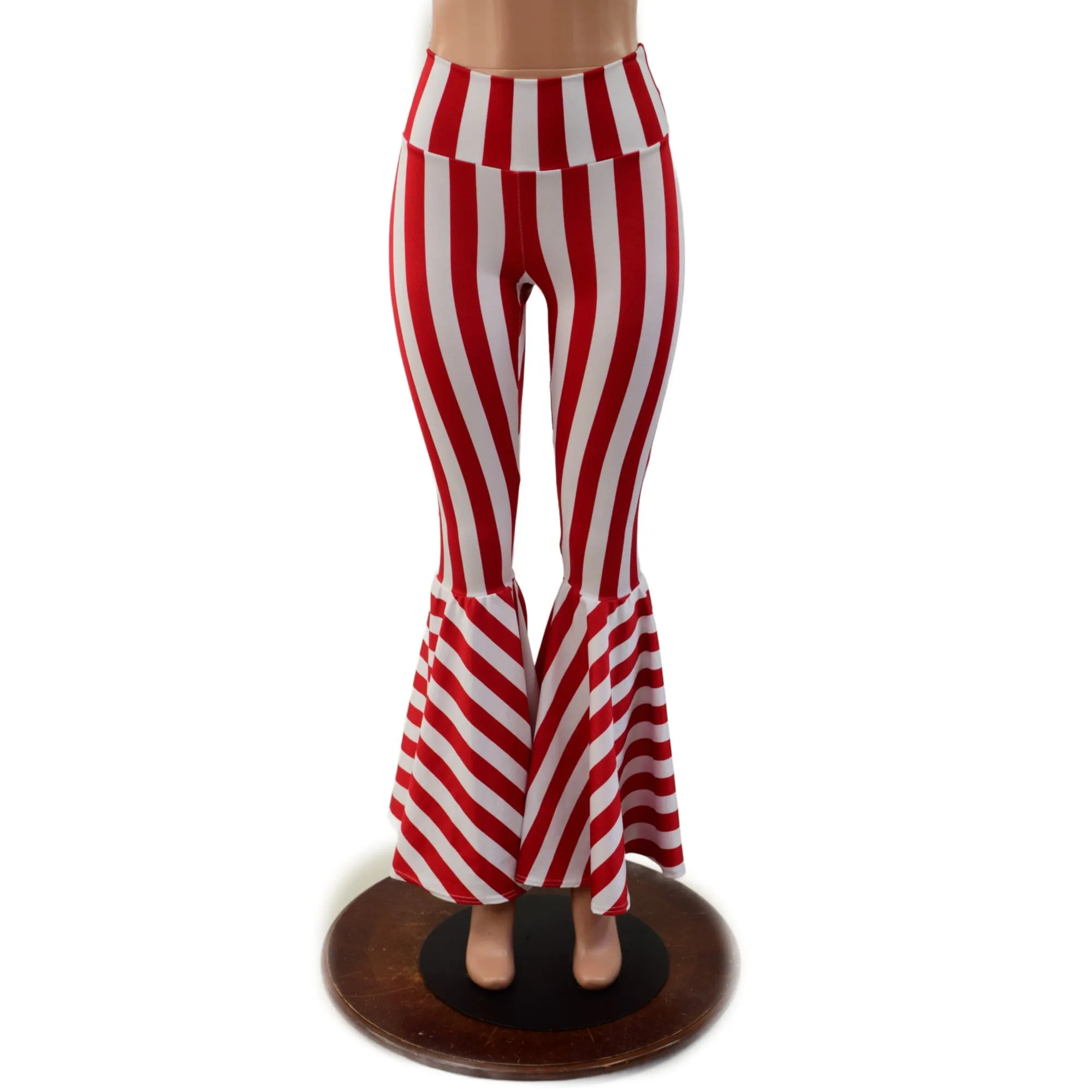 Red and White Striped High Waist Bell Bottom Flares