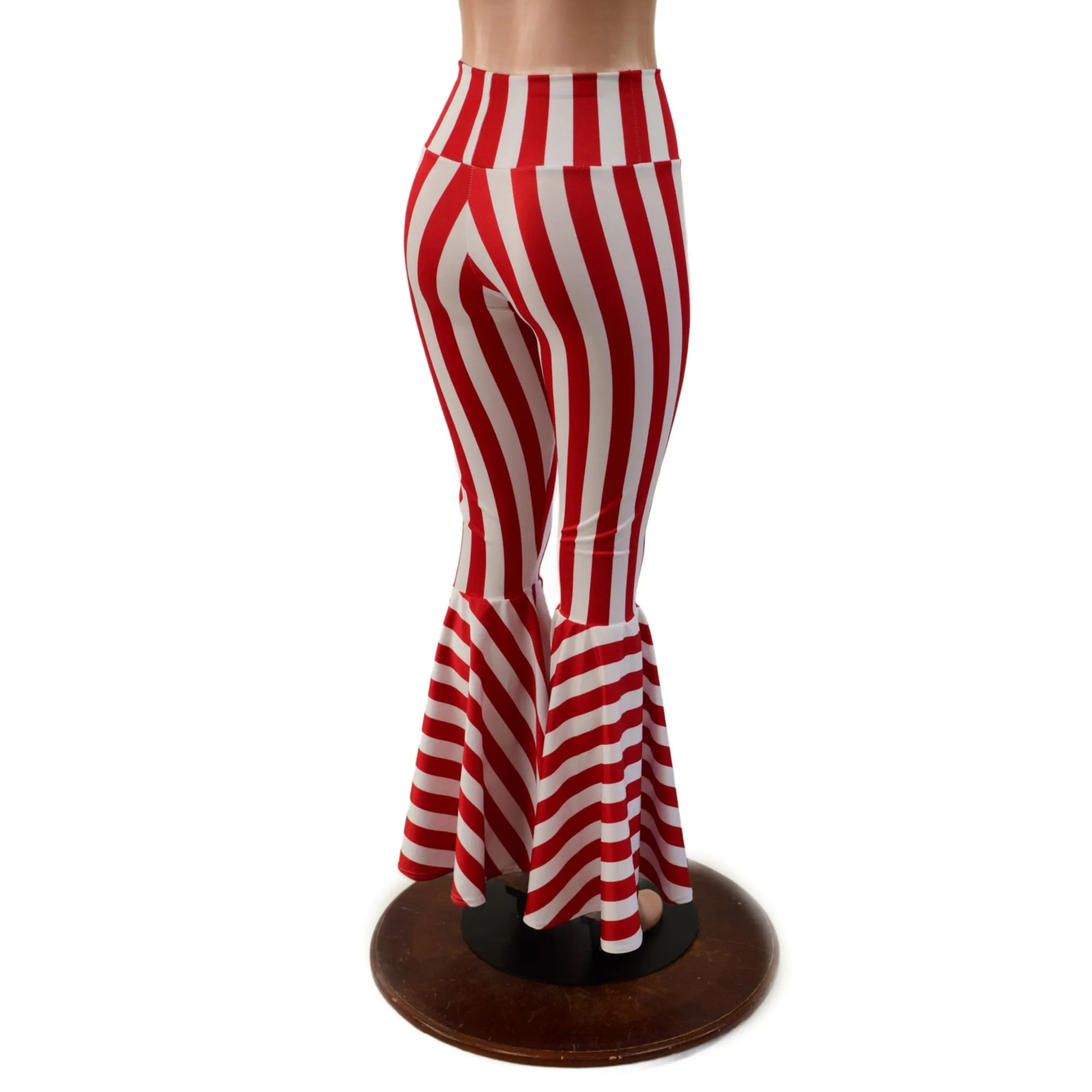 Red and White Striped High Waist Bell Bottom Flares