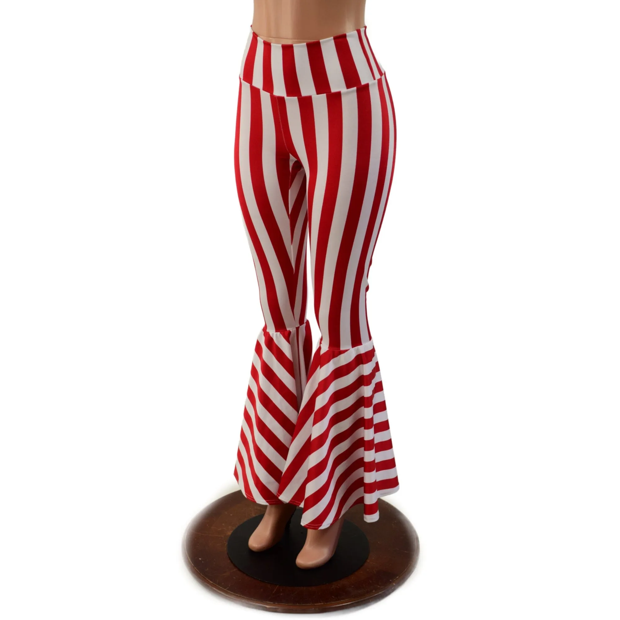 Red and White Striped High Waist Bell Bottom Flares