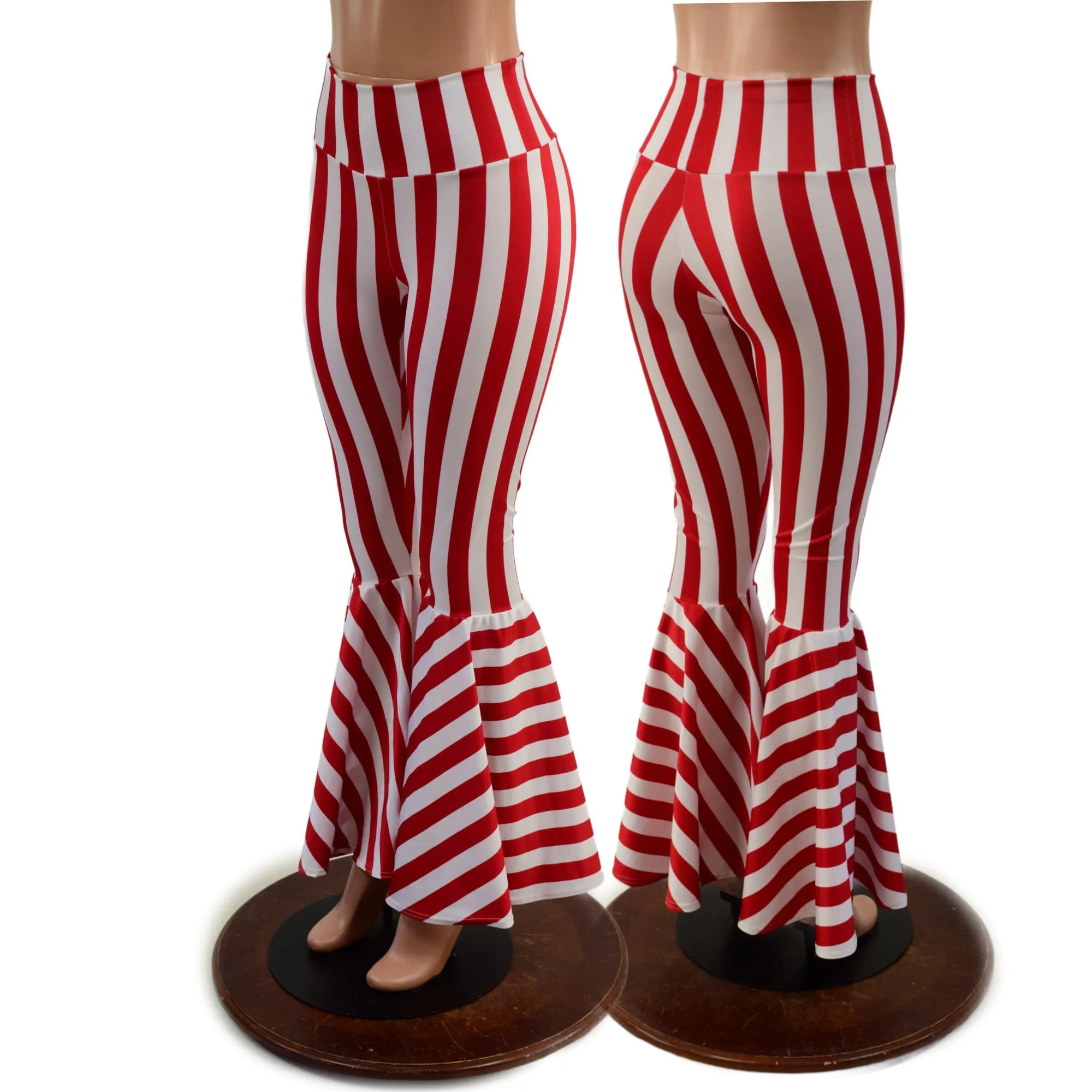 Red and White Striped High Waist Bell Bottom Flares