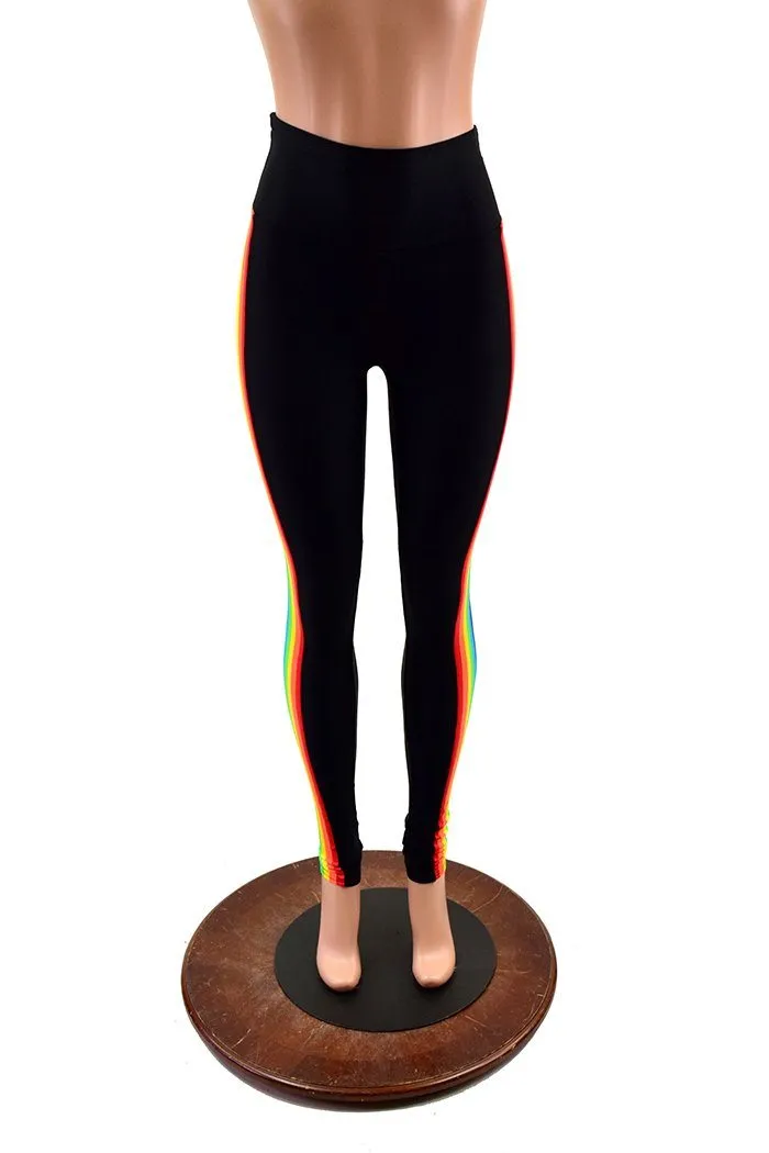 Retro Rainbow Side Panel  High Waist Leggings