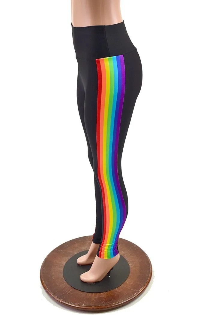 Retro Rainbow Side Panel  High Waist Leggings