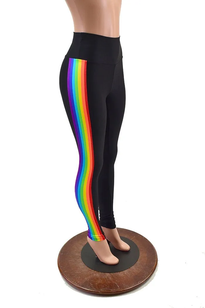 Retro Rainbow Side Panel  High Waist Leggings