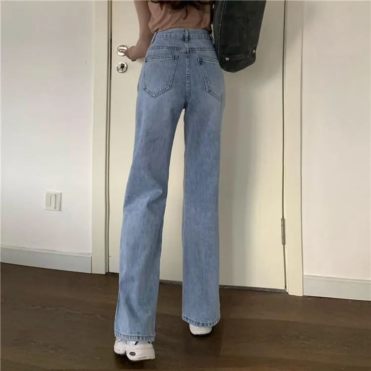 Retro Washed Light Blue High Waist Denim Loose Pants