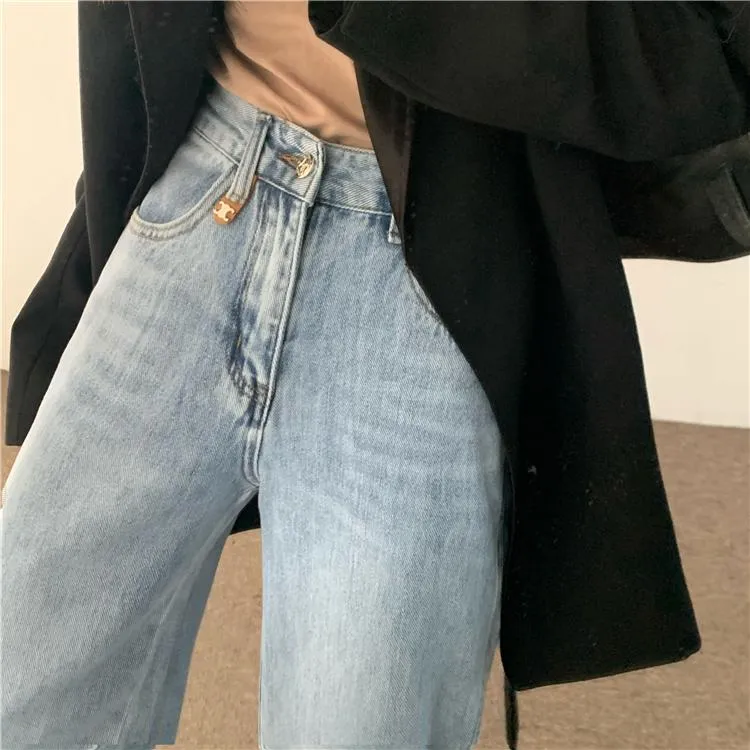 Retro Washed Light Blue High Waist Denim Loose Pants