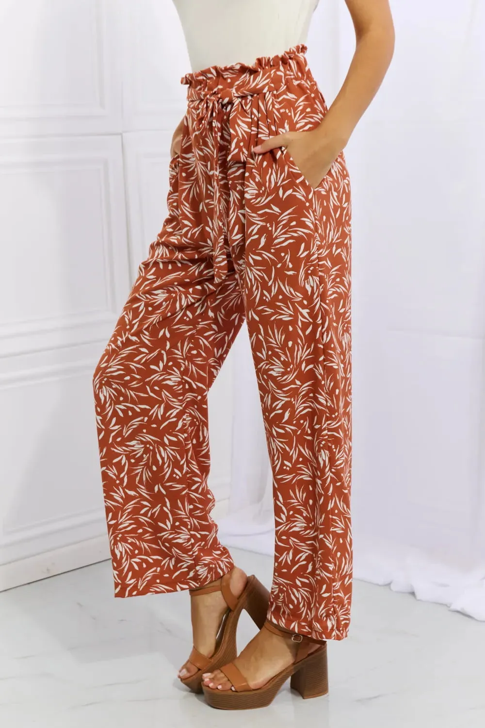 Right Angle Full Size Geometric Printed Pants in Red Orange