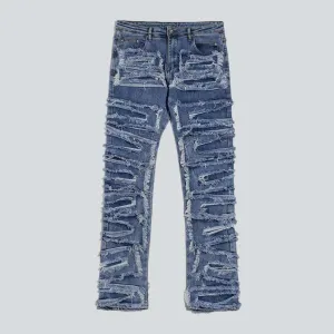 Ripped patchwork straight men's jeans