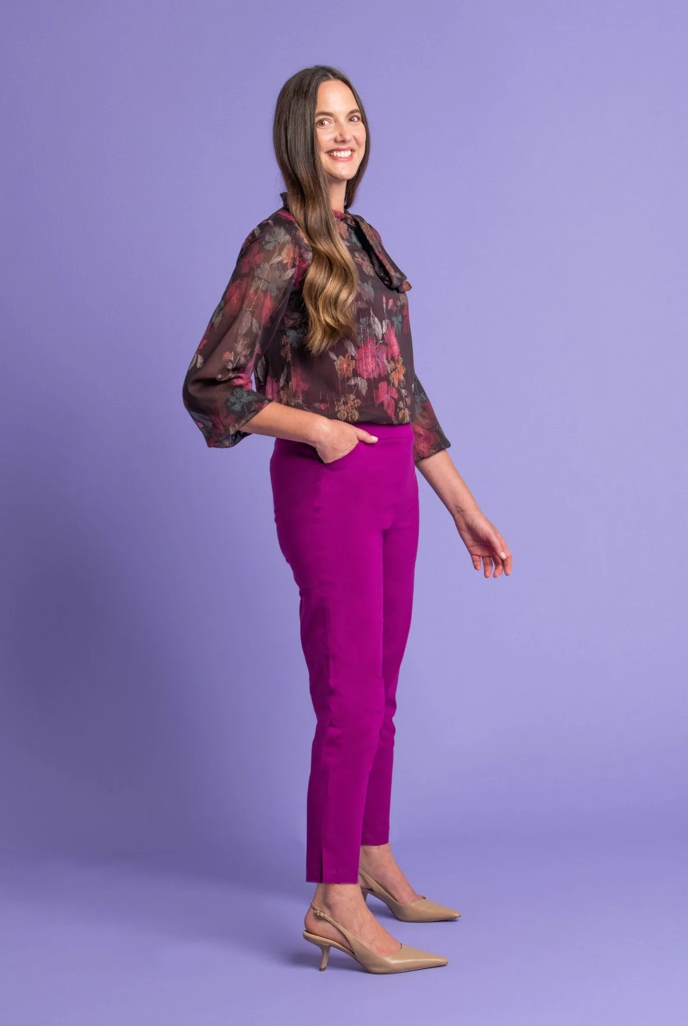 Roz & Ali Superstretch Magenta Pull On Ankle Pants