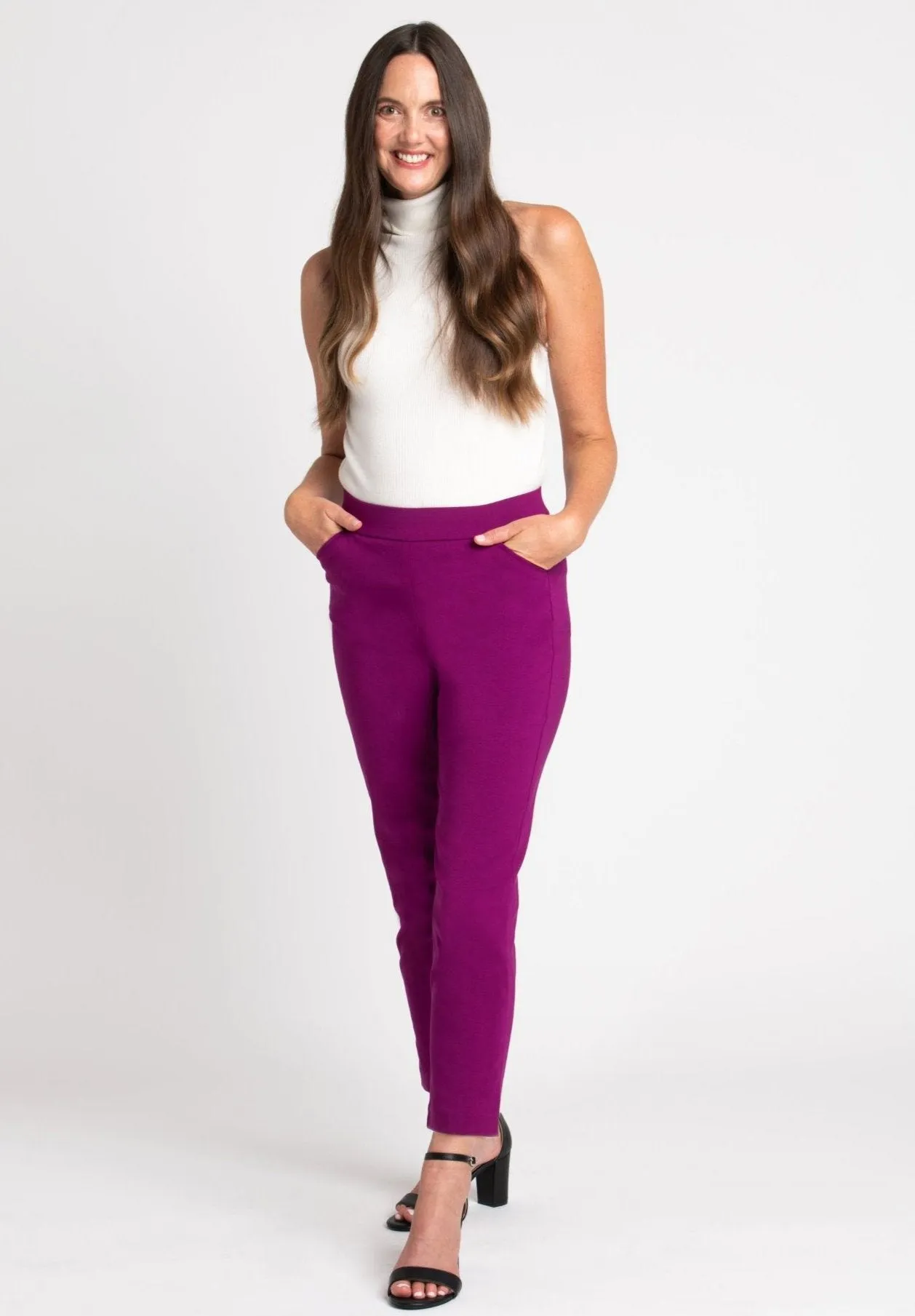 Roz & Ali Superstretch Magenta Pull On Ankle Pants