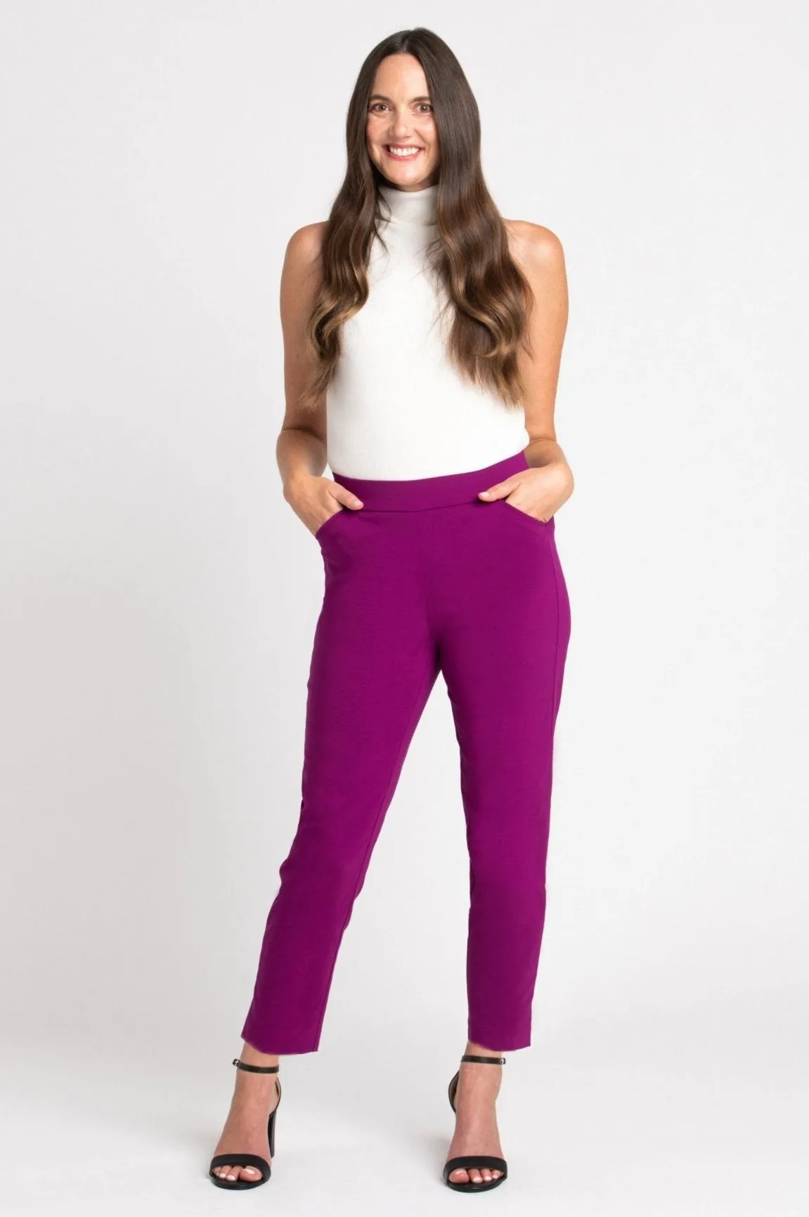 Roz & Ali Superstretch Magenta Pull On Ankle Pants