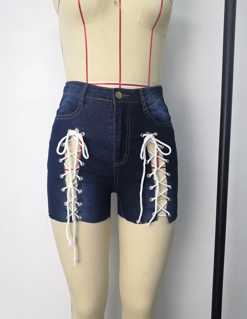 Short Jeans Pants Bandage Streetwear Short Pant High Waist