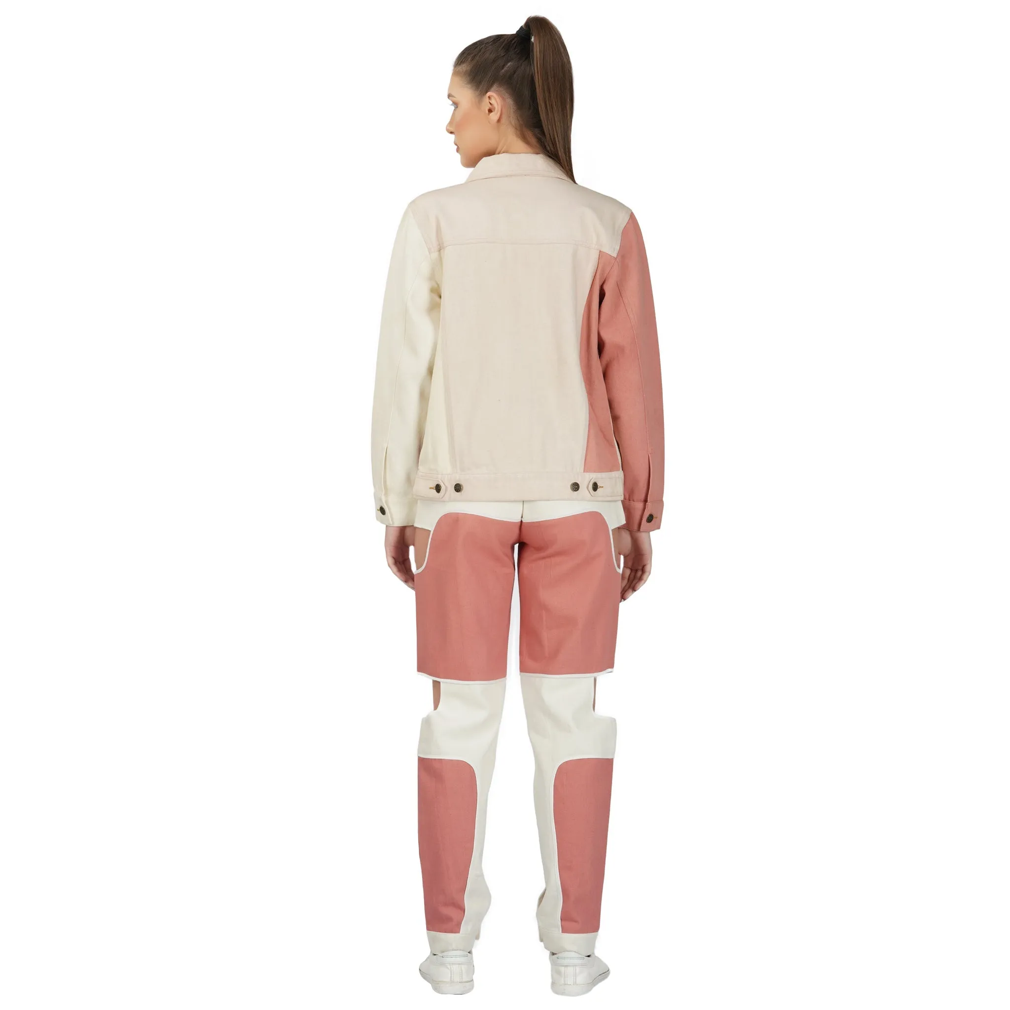 SLAY. Women's Side Cutout Pink & White Colorblock Denim Jeans