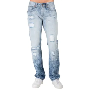 Slim Straight Cloud Blue Premium Denim Signature 5 Pocket Jeans Destroyed & Mended