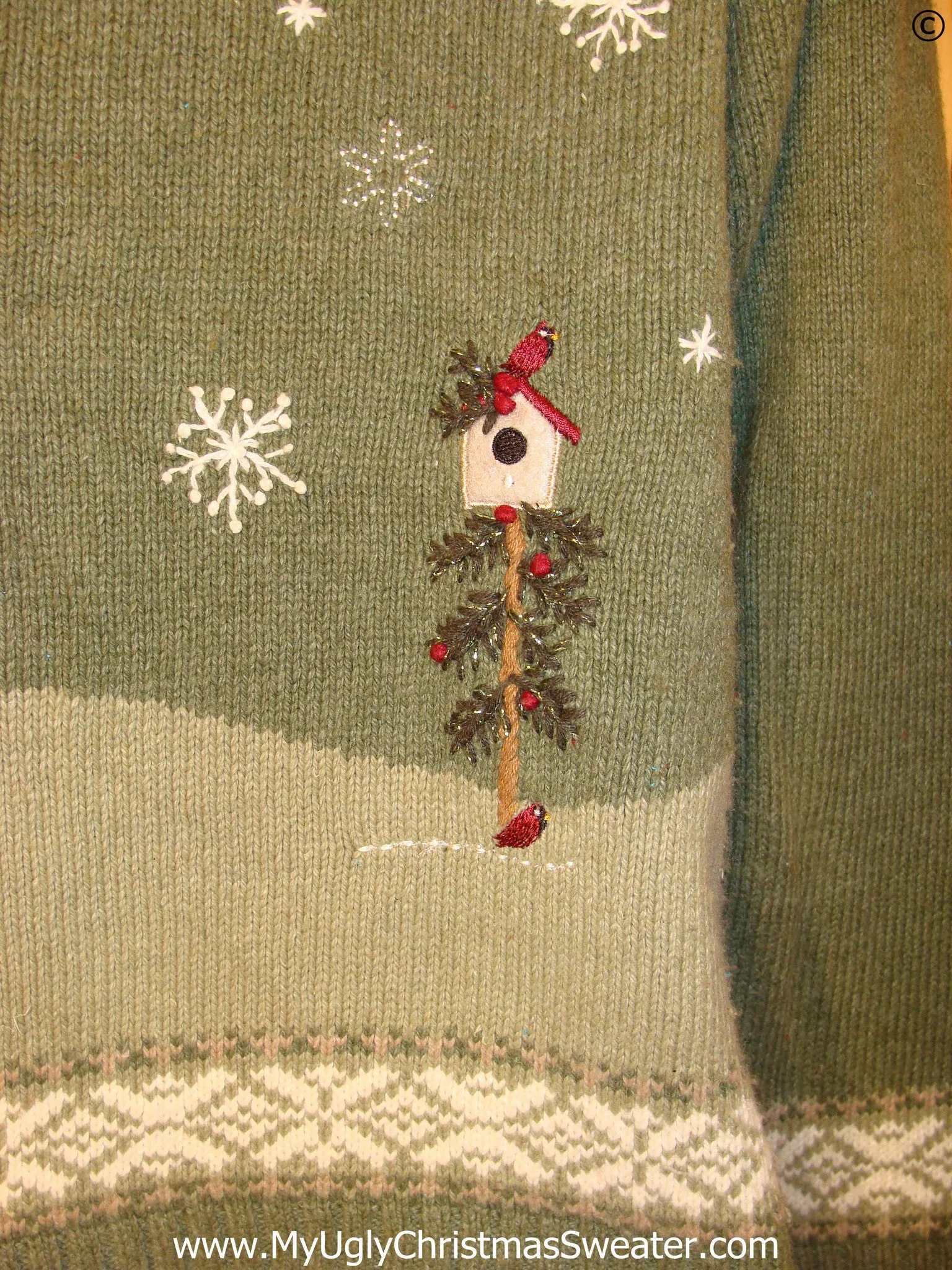 Snowman and Birdhouse Green Cheap Christmas Sweater