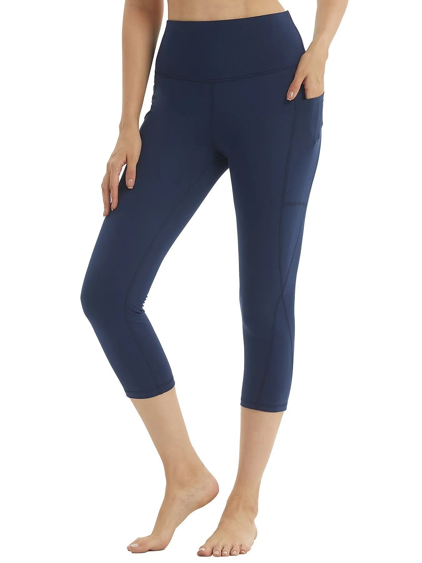 Solid High Waist Yoga Capri Pants Classic High Stretchy Slimming Leggings